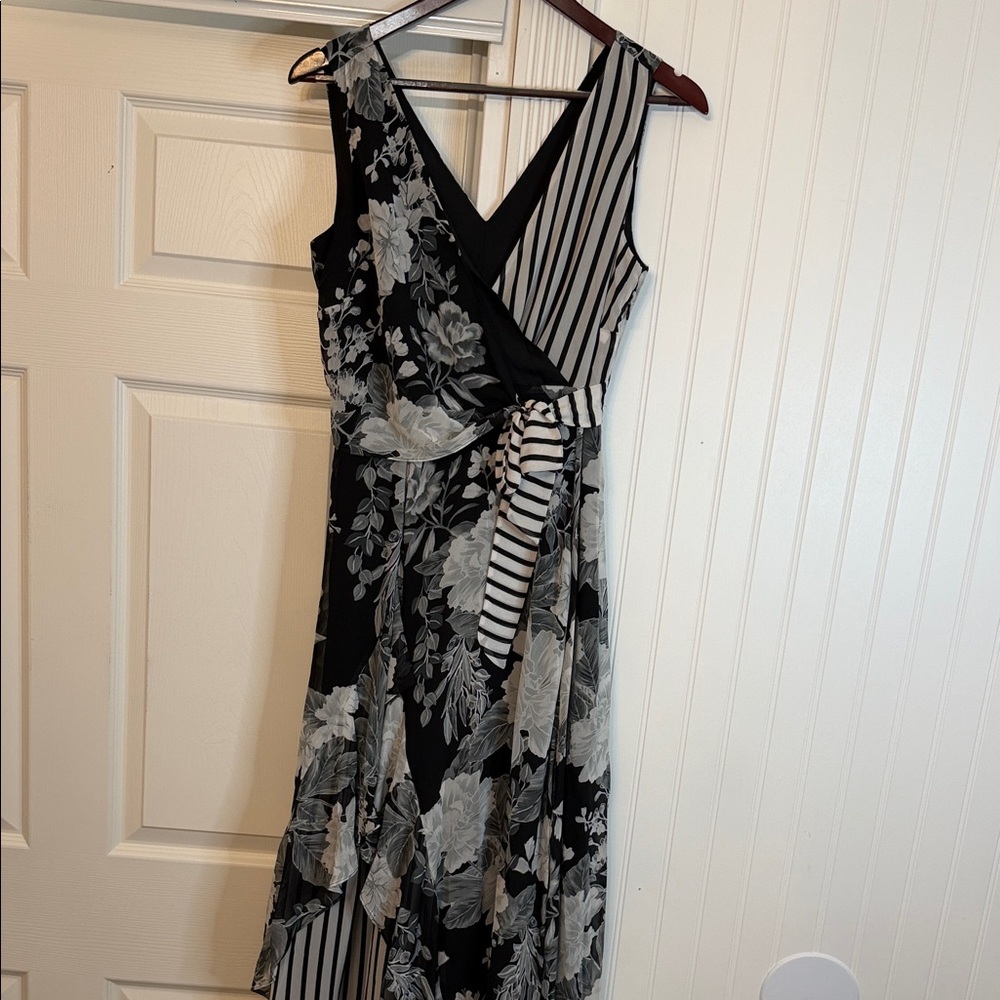INC Women's Black Floral Stripe Printed Ruffle-trim Maxi Dress - Picture 2 of 9